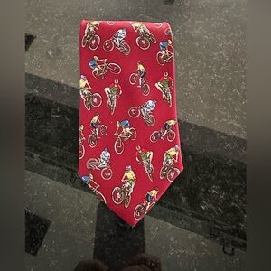 Museum Artifacts silk Red Tie with Cyclist Print